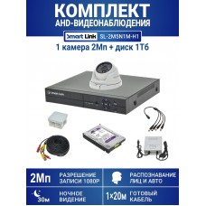 Уличный комплект видеонаблюдения 2Мп на 1 камеру: антивандальная видеокамера, жёсткий диск 1Tb, распознавание лиц и авто, удалённое наблюдение - для дома/дачи/бизнеса. Smart Link SL-2M5N1M-H1.