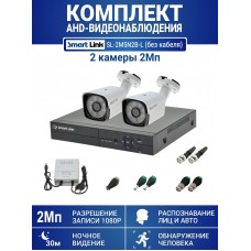Готовый комплект видеонаблюдения 2Мп, уличный, на 2 камеры, с записью на жёсткий диск, с распознаванием лиц и автомобилей, с удалённым просмотром. Smart Link SL-2M5N2B-Light (без кабеля).